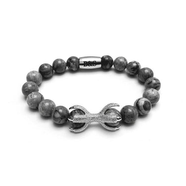 Man Bracelet - Men’s Beaded Bracelets - White Gold Viking & Grey Stones Bracelet - Men’s Bracelet Bracelet XS (14-15cm) Brother & Sisters